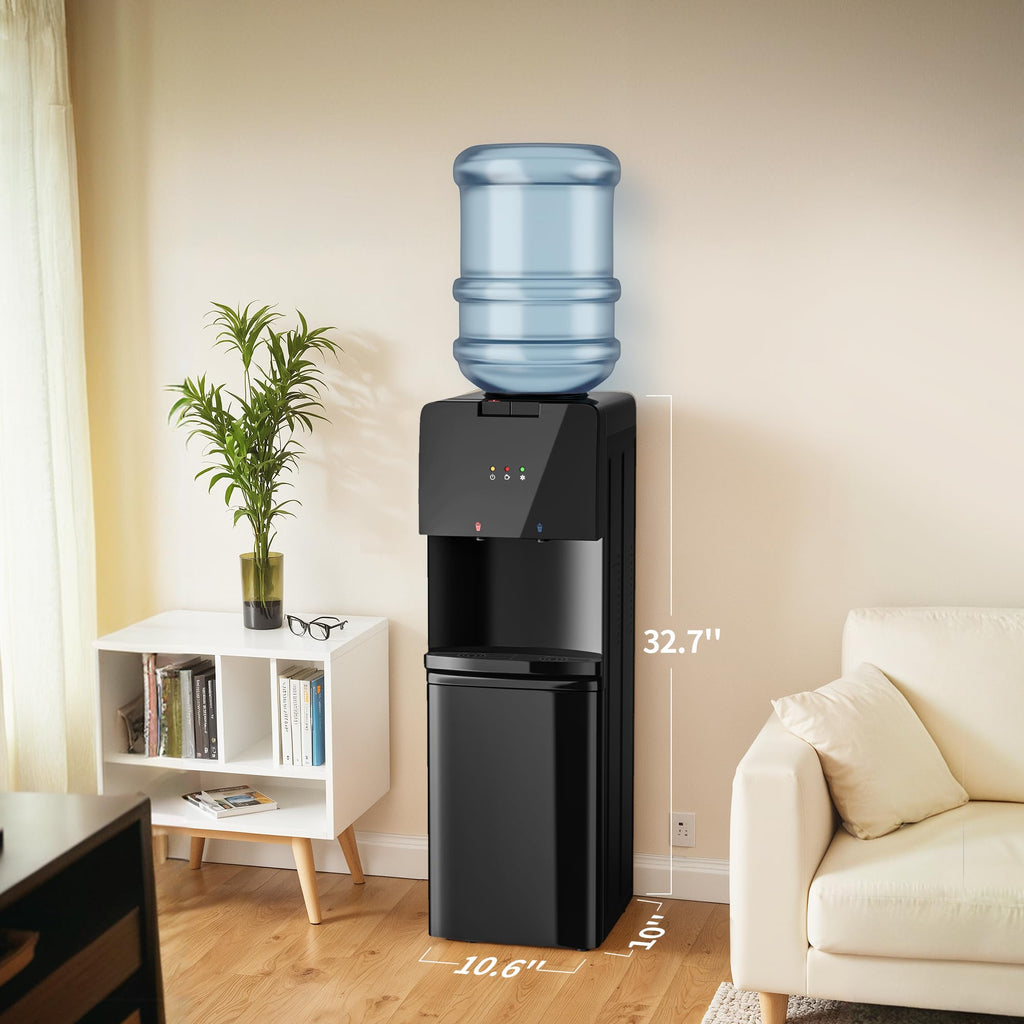 UrbanSync Top Loading Water Dispenser - Hot and Cold Water, Child Lock, Removable Water Tray, Extra Storage, Black