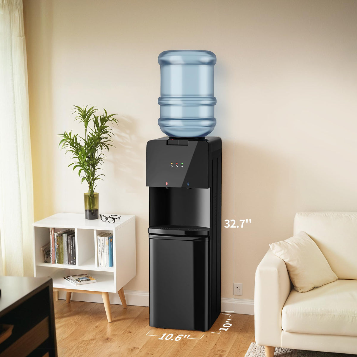 UrbanSync Top Loading Water Dispenser - Hot and Cold Water, Child Lock, Removable Water Tray, Extra Storage, Black