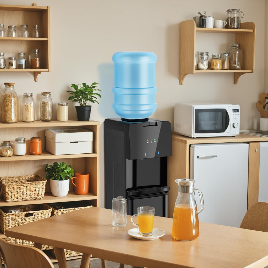 UrbanSync Top Loading Water Dispenser - Hot and Cold Water, Child Lock, Removable Water Tray, Extra Storage, Black